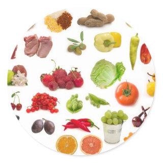 big collection of fruits and vegetables classic round sticker