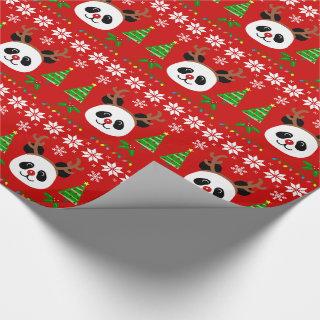 Big Face Panda Cartoon Christmas Antlers