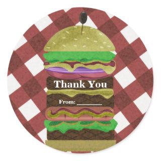 Big Greasy Hamburger Summer Cookout Red BBQ Party Classic Round Sticker