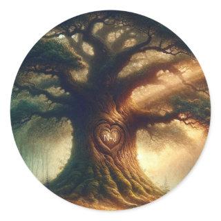 Big Old Oak Tree Enchanted Rustic Forest Wedding Classic Round Sticker