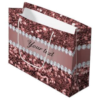 Big Rose Gold Faux Glitter and Diamonds Large Gift Bag