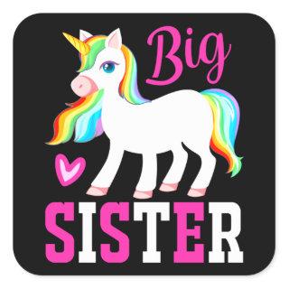 Big Sister Magical Unicorn w/ Rainbow Mane & Tail Square Sticker