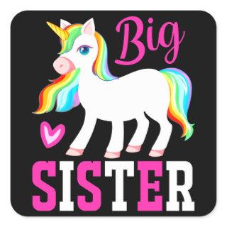 Big Sister Magical Unicorn w/ Rainbow Mane & Tail Square Sticker