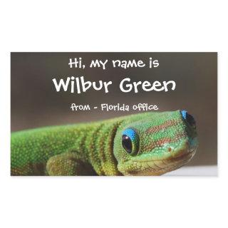 Big Smiling Gecko Name Badge Rectangular Sticker