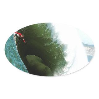Big Steep Surfing Wave Oval Sticker