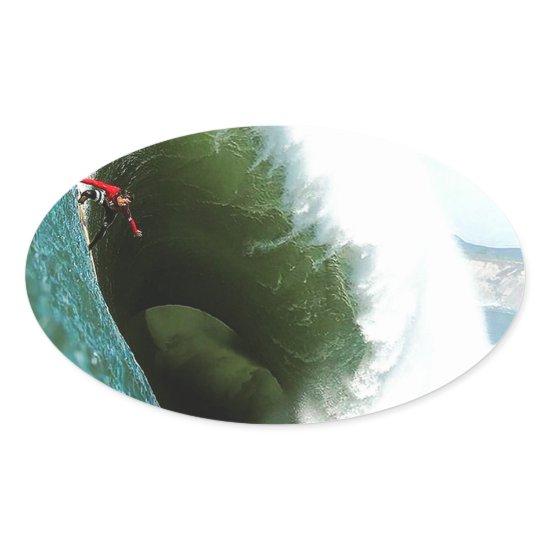 Big Steep Surfing Wave Oval Sticker