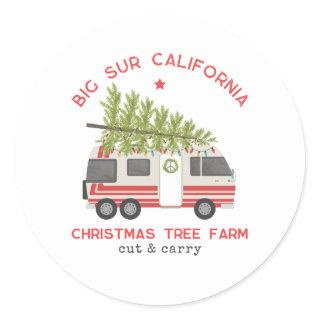 Big Sur Christmas Tree Farm Vintage RV Camper Classic Round Sticker