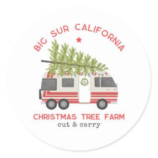 Big Sur Christmas Tree Farm Vintage RV Camper Classic Round Sticker