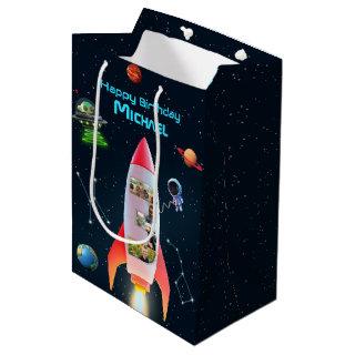 Big Three with Photos | Space Rocket 3rd Birthday Medium Gift Bag