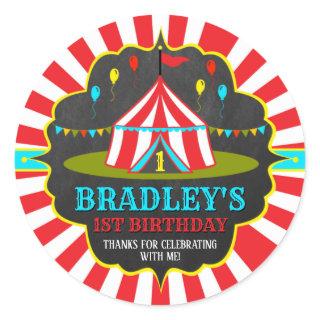Big Top Circus Carnival Chalkboard 1st Birthday Classic Round Sticker