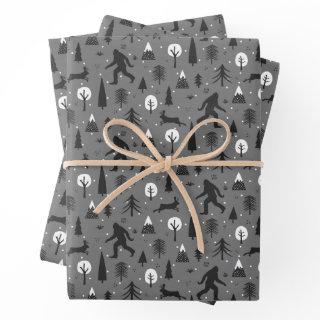 Bigfoot and Jackalope in the Woods Pattern Gray  Sheets