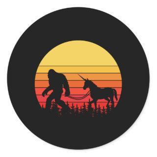Bigfoot and Unicorn in one Retro Design Classic Round Sticker