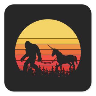 Bigfoot and Unicorn in one Retro Design Square Sticker