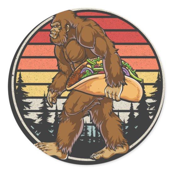 Bigfoot Carrying Taco Classic Round Sticker