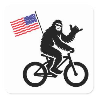Bigfoot Cycling American Flag Square Sticker