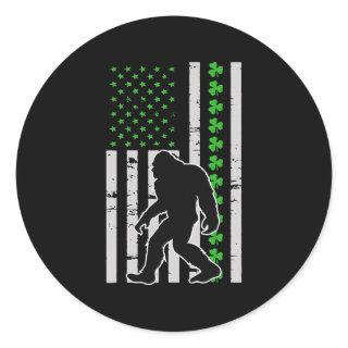 Bigfoot Irish St Patricks Day USA Flag Sasquatch Classic Round Sticker