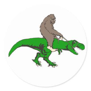 Bigfoot riding T Rex Classic Round Sticker