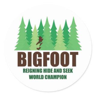 Bigfoot Sasquatch Hide and Seek World Champion Classic Round Sticker