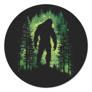 Bigfoot Sasquatch Surrounded By Forest Minimalist Classic Round Sticker