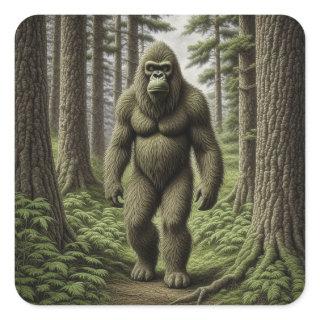 Bigfoot standing in Trees AI art Square Sticker