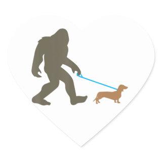 Bigfoot Walking Dachshund Sasquatch Doxie Dog Heart Sticker