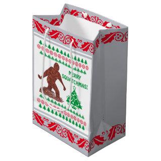 Bigfoot Walking Sasquatch Silver Red Funny Medium Gift Bag