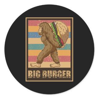 Bigfoot With Big Burger Retro Vintage Classic Round Sticker