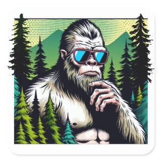 Bigfoot with Sunglasses Hiding in the Woods Square Sticker