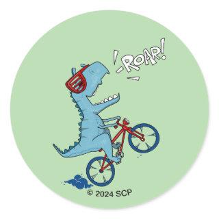 Biking T-Rex Roar Classic Round Sticker