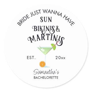 Bikinis & Martinis Tropical Pool Hen Bachelorette Classic Round Sticker