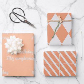 Bilingual Peach Feliz Cumpleaños -Happy Birthday  Sheets