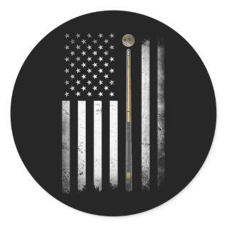 Billiards Pool Player Table USA US American Flag Classic Round Sticker