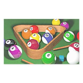 Billiards, rack 'em up, colorful design, rectangular sticker