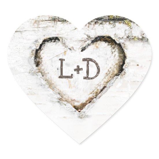 Birch Bark Heart Rustic Country Wedding Heart Sticker