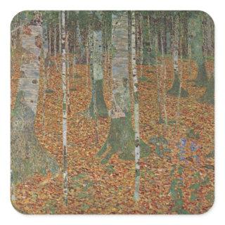 Birch Forest by Gustav Klimt, Vintage Art Nouveau Square Sticker