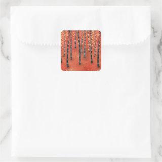 Birch Tree Forest Red Square Sticker