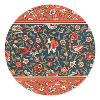 Bird and Flower Persian Blue Red Pattern Classic Round Sticker