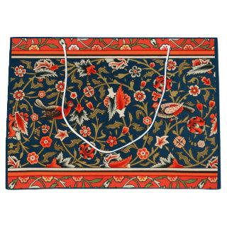 Bird and Flower Persian Blue Red Pattern Large Gift Bag