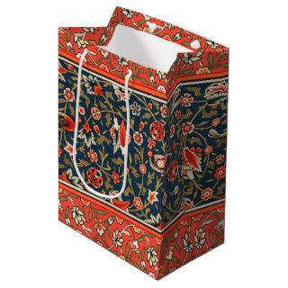 Bird and Flower Persian Blue Red Pattern Medium Gift Bag