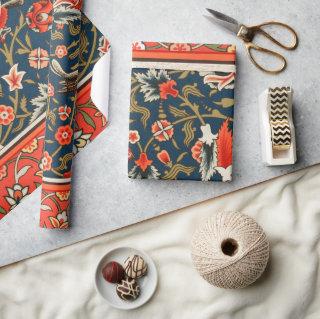 Bird and Flower Persian Blue Red Pattern