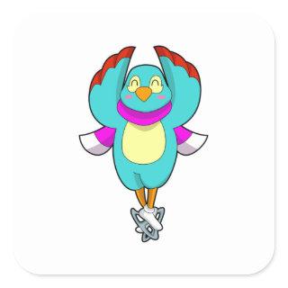 Bird at Ice skating with Ice skates.PNG Square Sticker