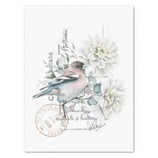 Bird Flower French Script Postmark Decoupage  Tissue Paper