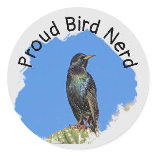 Bird Nerd Pretty Black Starling Cactus Birdwatcher Classic Round Sticker
