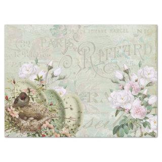 Bird Nest Rose French Script Vintage Decoupage Big Tissue Paper