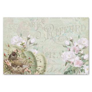 Bird Nest Rose French Script Vintage Decoupage Tissue Paper