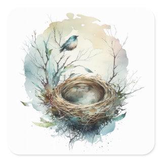 Bird Nest Square Sticker