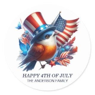 Bird Patriotic Top Hat Red White Blue Stars Stripe Classic Round Sticker