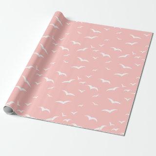 Birds Flying Pink and White Modern Pattern