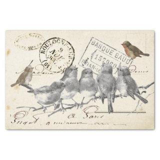 Birds on a Branch French Postmark Collage Tissue Paper