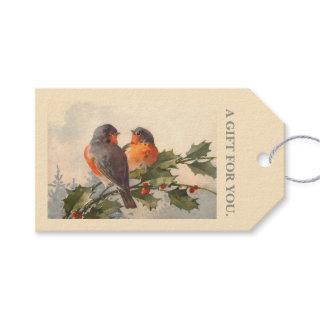 Birds on holly branch gift tags